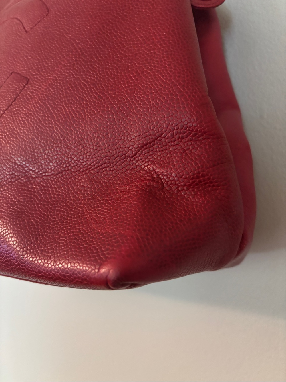 CHANEL Red Caviar Leather Shoulder Bag with Gold CC Charm Vintage COCO - Picture 9 of 16